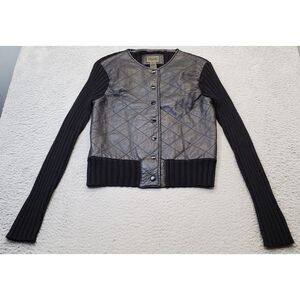 John Paul Richard Cardigan Sweater Womens Large Black 100% Leather Button‎ Front